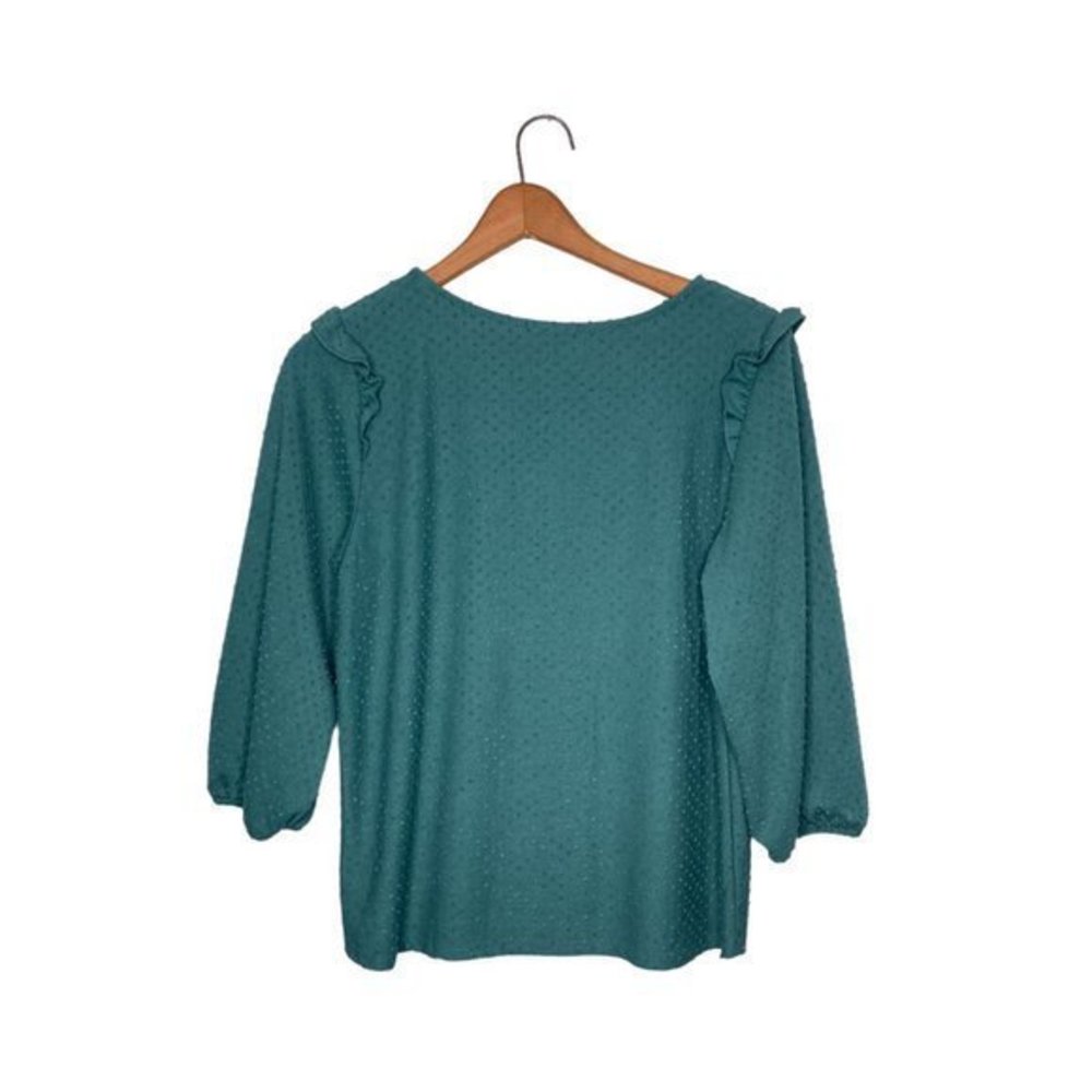 Anthropologie‎ Medium W5 Concepts Green Swiss Polka Dot Textured Ruffle Knit Top - Picture 2 of 4